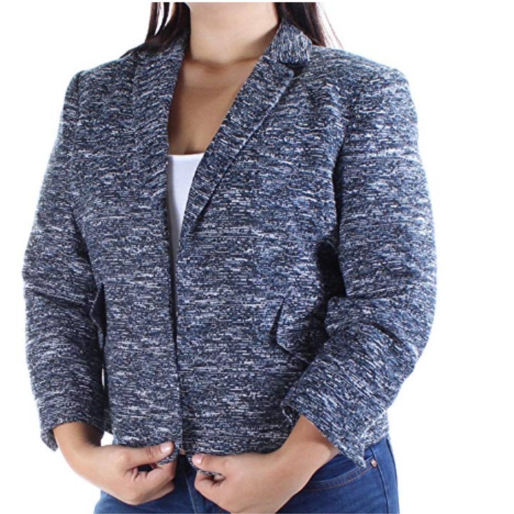 NWT Tommy Hilfiger Womens Tweed Clasp-Front Blazer